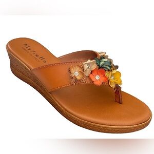 Marella Women's Leather Sandals Thong Shoes Jewel Crystal Floral Accents sz 8.5